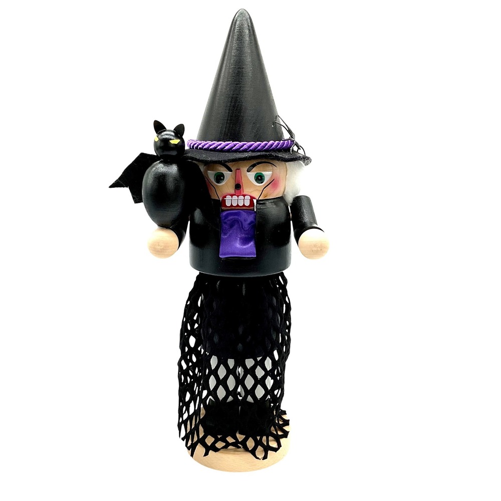 Steinbach German Wood Nutcracker Witch Halloween Bat Spider Decor Black Purple